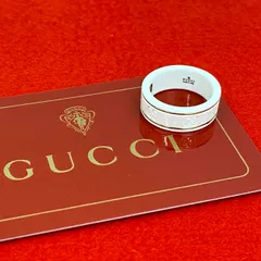 極 美品 GUCCI グッチ アイコンリング GG ロゴ モチーフ セラミック リング 指輪 アクセサリー 14号 ホワイト ゴールド 65562