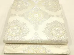 平和屋着物▼六通柄袋帯　唐織　洋花文　銀糸　正絹　逸品　AAAU3196ay