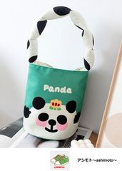☆新品未使用「送料込」キュート//もこもこ//パンダ//かわいい//手提げ袋//コンパクト//グリーン//22