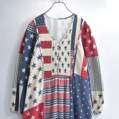 Remake リメイク 再構築 スター&ストライプ 星条旗 プリントデザイン ロングワンピース アメリカ 国旗柄 裏地付き レディースM～相当