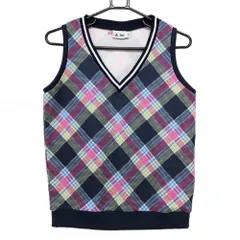 【美品】アディダス ベスト ネイビー×マルチカラー Vネック チェック レディース M/M ゴルフウェア adidas