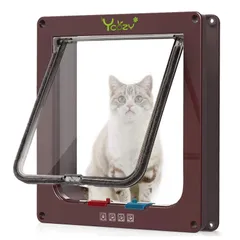 Ycozy ペットドア 外寸20×19cm 猫 出入り口 小型犬用 ドア 猫扉 4-way切替 ロック キャットドア 室内用 取り付け簡単 冷暖房対策