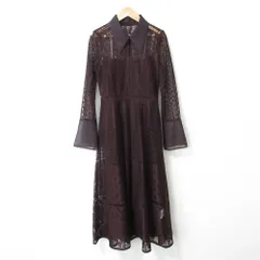 美品 22AW FRAY I.D フレイアイディー ファインモチーフパネルレースドレス 長袖 シアー ロングワンピース FWFO225503 0 ボルドー レディース 古着 中古 USED