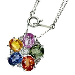 マルチカラーサファイア 2.08ct ダイヤモンド 0.25ct ネックレス Pt900プラチナ/Pt850プラチナ 3.0g 40cm レディース 【中古】【真子質店】【NN】