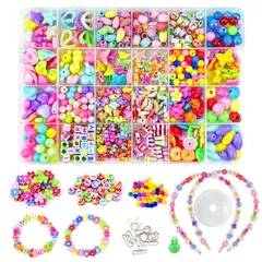 【数量限定】ビーズ おもちゃ 女の子 手芸 DIY アクセサリー 手作りキット ブレスレット ネックレス 紐通しカラフル カチューシャ 約450個 24種類 収納ケース付き ギフト 記念日 クリスマス 誕生日 プレゼント
