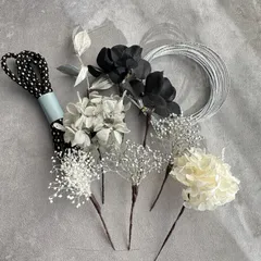 水引紐入りシルバーブラック髪飾り　和装　成人式