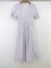 ◇ MIIA Vカットネック ウエストゴム パプスリーブ 膝下丈 ワンピース サイズF ラベンダー レディース E  【1305110010666】