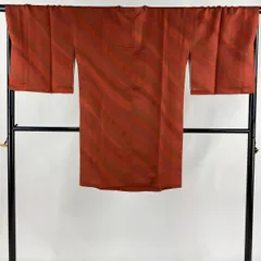【在庫一掃】 道行 身丈96cm 裄丈69cm L 和装コート 角衿 草花 縞 ぼかし 赤茶 正絹 美品 名品 【中古】