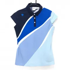 【美品】デサントゴルフ 半袖ポロシャツ ネイビー×ブルー 斜めライン中田英寿 レディース M ゴルフウェア DESCENTE