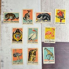 321・【１点限り】マッチラベル　アニマル　10柄　1956年頃　　マッチ　レア　アンティーク　ラベルシート 切手趣味週間　コレクション　海外ヴィンテージ　蚤の市　海外アンティーク　　コレクション　ラベル　海外紙物　チェコ