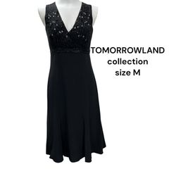 □ TOMORROWLAND collection トゥモローランド オケージョンワンピース ロング ビジュー シルク100％  ブラック 黒 サイズM S5T330