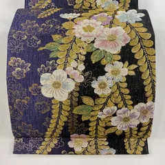 薄茶色 花柄 袋帯　長尺　ゆったり　正絹　リバーシブル　全通 中古】 袋帯 ふくろ帯 礼装用 リサイクル レディース 正絹 金 花