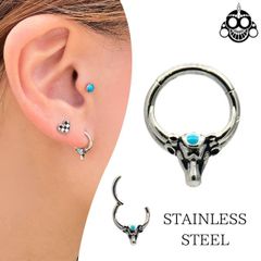 ワンタッチピアス 16G バッファロースカル クリッカー 金属アレルギー対応 ステンレス つけっぱなし 軟骨ピアス トラガス ヘリックス ロブ セプタム