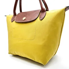 【良品】 LONGCHAMP ロンシャン トートバッグ ハンドバッグ フラップ プリアージュ ロゴ型押し ゴールド金具 A4収納 大容量 ナイロン レザー レディース イエロー 黄色