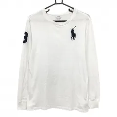 【美品】ポロラルフローレン 長袖Ｔシャツ 白 ロゴネイビー ビッグポニー メンズ XL/TG/EG ゴルフウェア Ralph Lauren