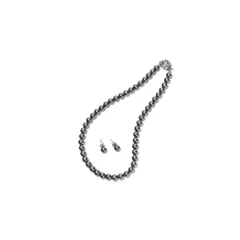 【新品】 [CRANES COLLECTION] 5年 パール ネックレス ピアス イヤリング セット 真珠 日本製 天然貝パール 8mm珠 自社生産 10サイズ 選べるケース ホワイト グレー ブラック (専用ジュエリーケース付き, グレーピアス, 1