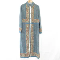 美品 Lois CRAYON ロイスクレヨン パネルコモン 長袖 ロング シャツワンピース Mサイズ グリーン レディース 古着 中古 USED