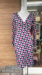 DIANE von FURSTENBERG　ダイアンフォンファステンバーグ　カシュクールワンピース　グレー×ピンク