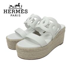 エルメス HERMES エポペ サンダル 靴 シューズ レザー ホワイト 白 エスパドリーユ ウェッジサンダル