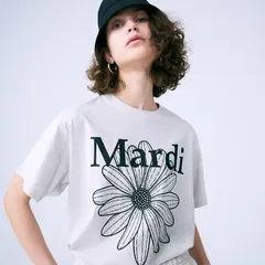 Mardi Mercrediマルディメクルディ韓国 FLOWER MARDI Tシャツ 半袖 春夏 レディース (OATMEAL BLACK)