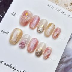 現品】 No.160 ネイルチップ ニュアンス 韓国 水面ネイル 桃ネイル