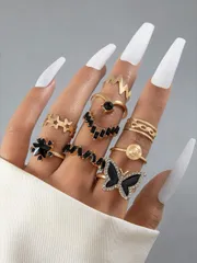 リング レディース セット バタフライ・スター・キュートデザイン シンプル 9個セット 女性用リング 誕生日・デート・記念日プレゼントにオススメ!