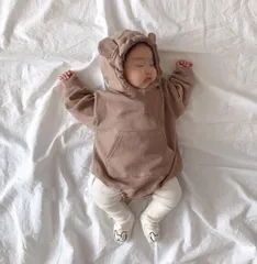 くまちゃんロンパース ロンパース フード付き タイツ付き セット 長袖 厚手 秋冬 可愛い 女の子 男の子 出産祝い