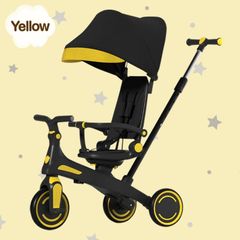 DIYELL  三輪車 2歳 手押し棒付き 1歳 3歳 4歳 5歳 子供用三輪車 7in1 子ども用三輪車 キッズバイク キックバイク ブラック/イエロー