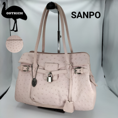 ★JRAタグ付き★SANPO/オーストリッチレザー*本ダチョウ革/A4収納/ハンドバッグ/手提げ鞄/サーモンピンク