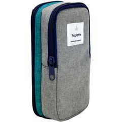 〈数量限定〉ニッケン文具 ペンケース Poplette タテヨコ ブルー×グレー PLP1-BG