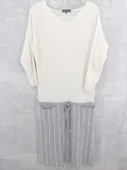 ◇ 7-IDconcept. セブンアイディコンセプト ストライプ 長袖 ロング ワンピース 38 アイボリー グレー ホワイト *  【1002800161690】