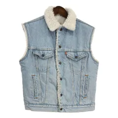 80年代 USA製 Levi's リーバイス 60511 デニムボアベスト ライトブルー (メンズ M) 中古 古着 S6159