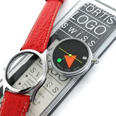 フォルティス ロゴ ポップ ボーイズ デイト 革 黒文字盤 560.20.132 FORTIS LOGO 婦人 メンズ 箱 保証書 クォーツ