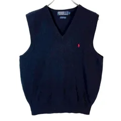 90s00sポロバイラルフローレンPolo by Ralph LaurenラムウールニットベストLAMBS WOOLレッドポニーロゴ刺繍ワンポイント紺ネイビー赤y2kレトログランパコアグランマコアアメトラvintageヴィンテージ50728