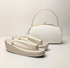 ふくれ織 草履 バッグ セット ホワイト ゴールド フリーサイズ u33-1