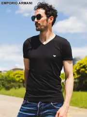 EMPORIO ARMANI (エンポリオアルマーニ) ワンポイント Vネック 半袖 アンダーTシャツ EAU110810CC729 ブランド メンズ 男性 トップス (ブラック)