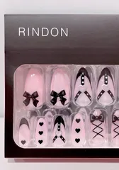 ✦ 訳あり品 ✦ 地雷系 量産型 24枚 ネイルチップ 01 リボンブラック