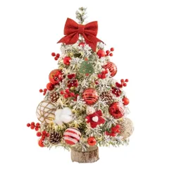 ミニクリスマスツリー おしゃれ モミの木 かわいい ボール 飾り 北欧 組み立て簡単 オーナメント付き 60cm (レッド) 卓上 クリスマスツリー