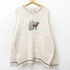 XL/古着 長袖 セーター メンズ 90s シカ 刺繍 大きいサイズ クルーネック ベージュ系他 カーキ 23nov25 中古 ニット トップス