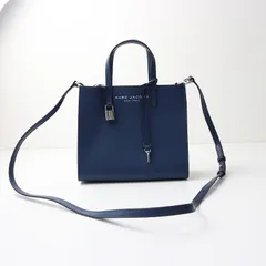 極美品 マークジェイコブス MARC JACOBS M0015685 THE GRIND MINI TOTE BAG/ネイビー レザー 2way トートバッグ【2400014308945】