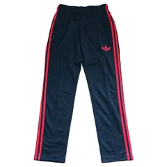 古着 adidas アディダス トラックパンツ トレフォイルロゴ 3ライン ブラック レッド M 254-56
