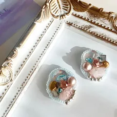 【ハンドメイド】水面のような輝き✴︎ オリジナルパーツ　ビーズ刺繍　ピアス　イヤリング