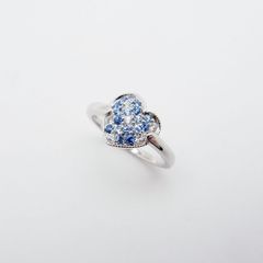ハートモチーフ マルチサファイア リング 0.30ct 10号 K18WG 新品仕上げ Sランク