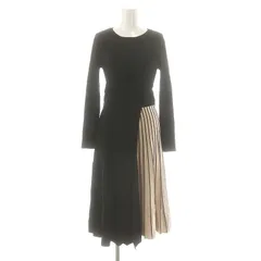 ジャスグリッティー JUSGLITTY 長袖ベルト付配色プリーツニットワンピース ミモレ ロング 2 黒 ブラック ベージュ /AT ■OS