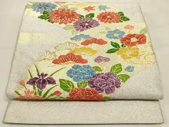 平和屋着物◎綴れ　太鼓柄袋帯　唐織　地紙重ね花文　金銀糸　正絹　逸品　AAAK3629Asx
