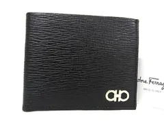■新品■未使用■ Salvatore Ferragamo フェラガモ JL-66 A065 ダブルガンチーニ レザー 二つ折り 財布 ウォレット ブラック系 AT0578 のサムネイル