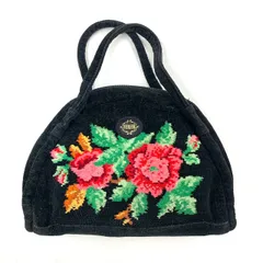 【訳あり品⭐️ FEILER】 ドイツ シュニール織名門ブランド　 フェイラー   FEILER      『花柄ミニバッグ』　 W260×H200×D90mm    黒×花柄 （AYA） 2406200400YM