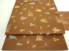 平和屋着物■極上　龍村美術織物　たつむら　九寸名古屋帯　騎猟文　柿茶色地　金銀糸　逸品　DZAA7244kh5