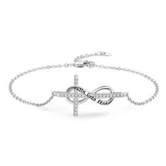 MEDWISE インフィニティアンクレット 925スターリングシルバー 調節可能なクロスアンクレット サマービーチジュエリーギフト 娘 女性 妻 お母さん, 9.2 inches, スターリングシルバー。 