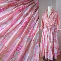 絵画なパッチワーク♥pink♥ロングマキシ丈♥ボリュームギャザースカート♥87㎝丈